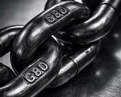 نمای نزدیک بسیار دقیقی از یک زنجیر فولادی آلیاژی گرید ۸۰
